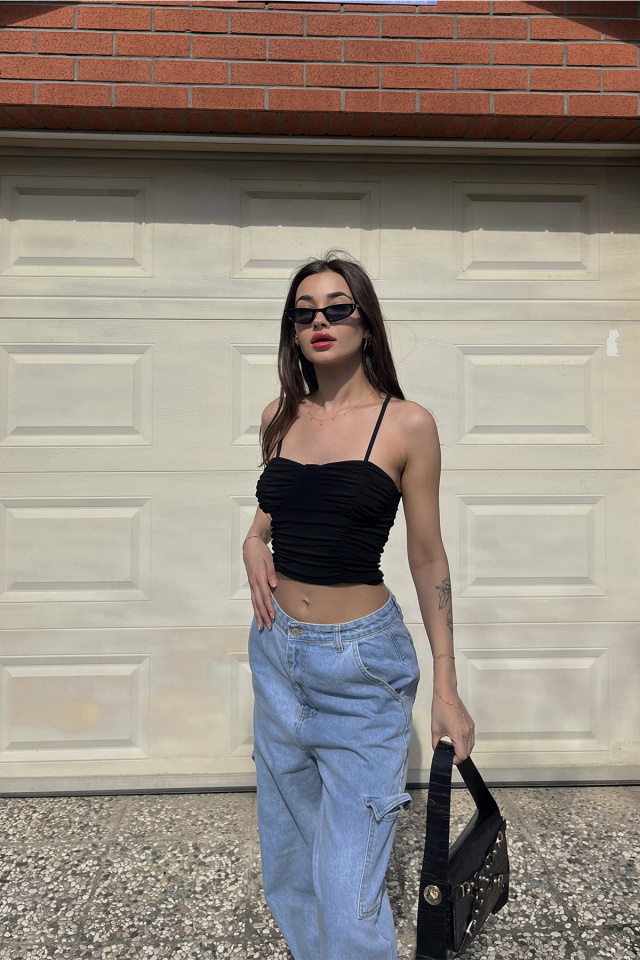 Siyah Askılı Crop Top ATE6485 - 4