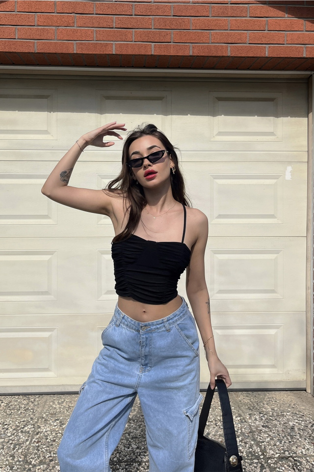 Siyah Askılı Crop Top ATE6485 - 5