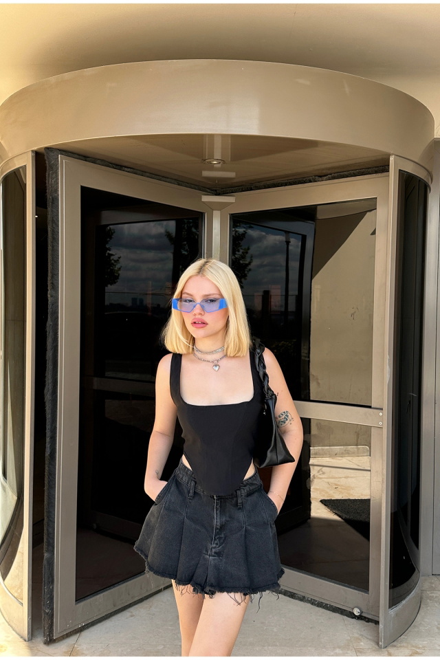 Siyah Askılı Crop Top ATE7775 - 7