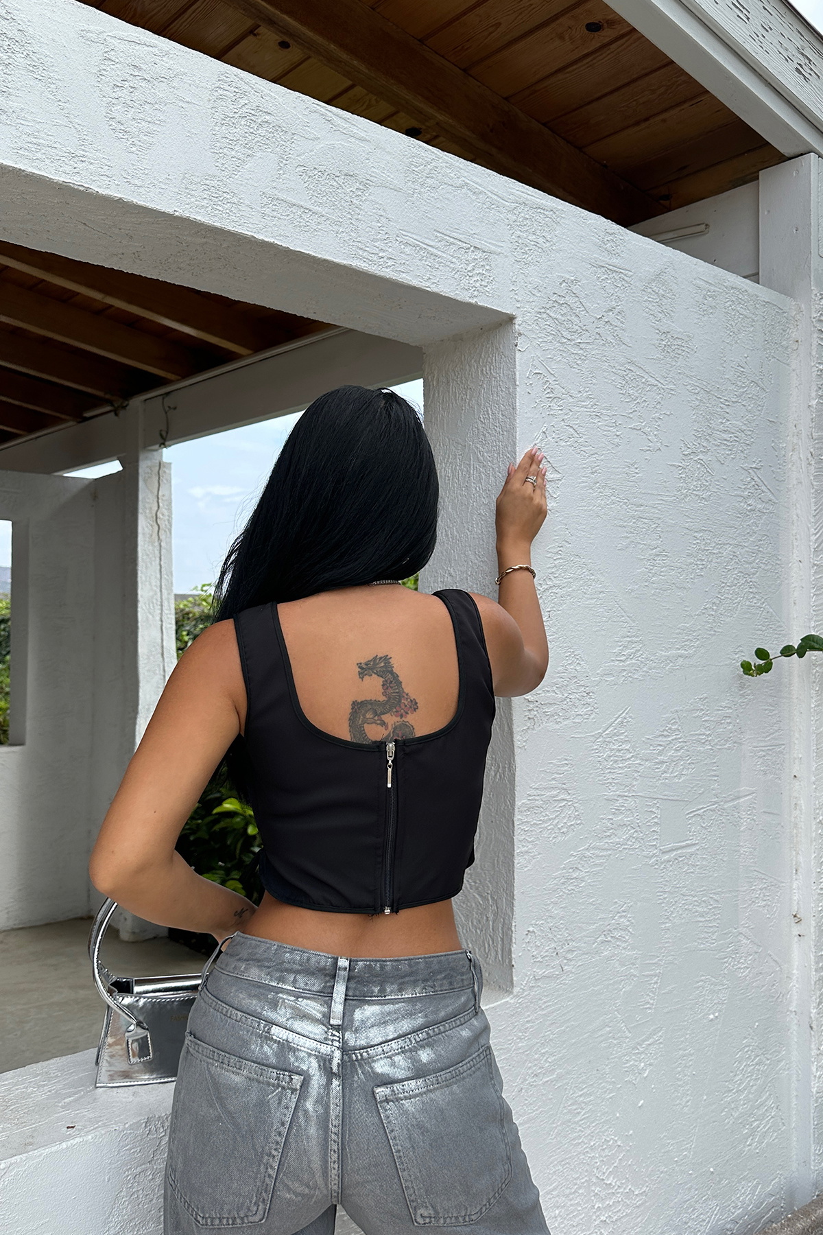 Siyah Askılı Crop Top ATE8604 - Eyyo