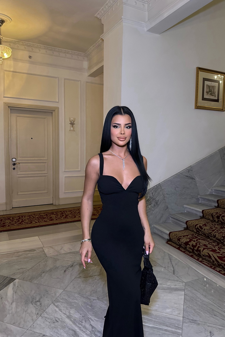 Siyah Askılı Elbise ATE-0352 - BİROL ATÖLYE