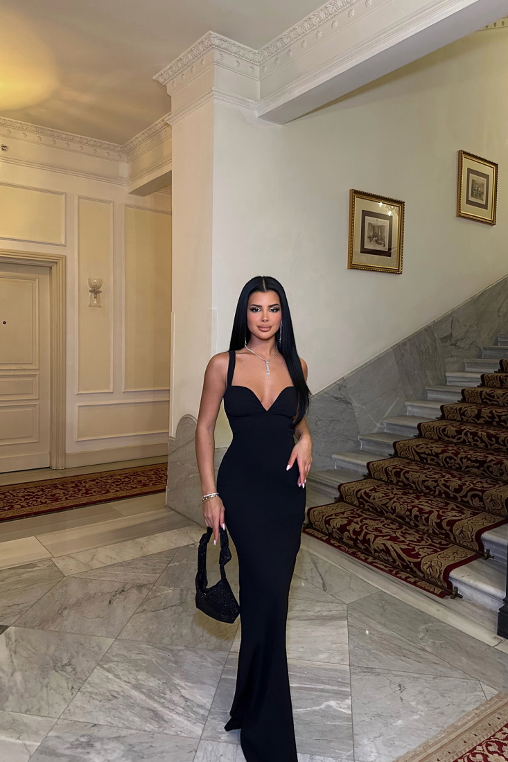 Siyah Askılı Elbise ATE-0352 - BİROL ATÖLYE