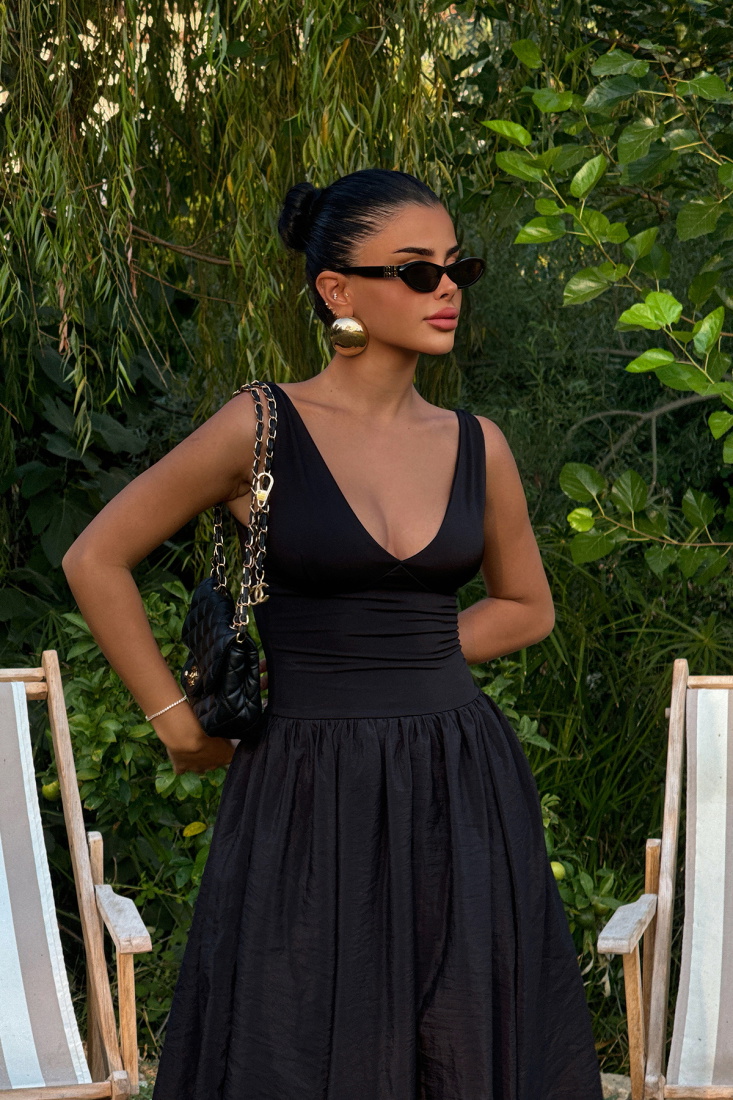 Siyah Amara Uzun Balon Elbise ATE-1361 - EYYO