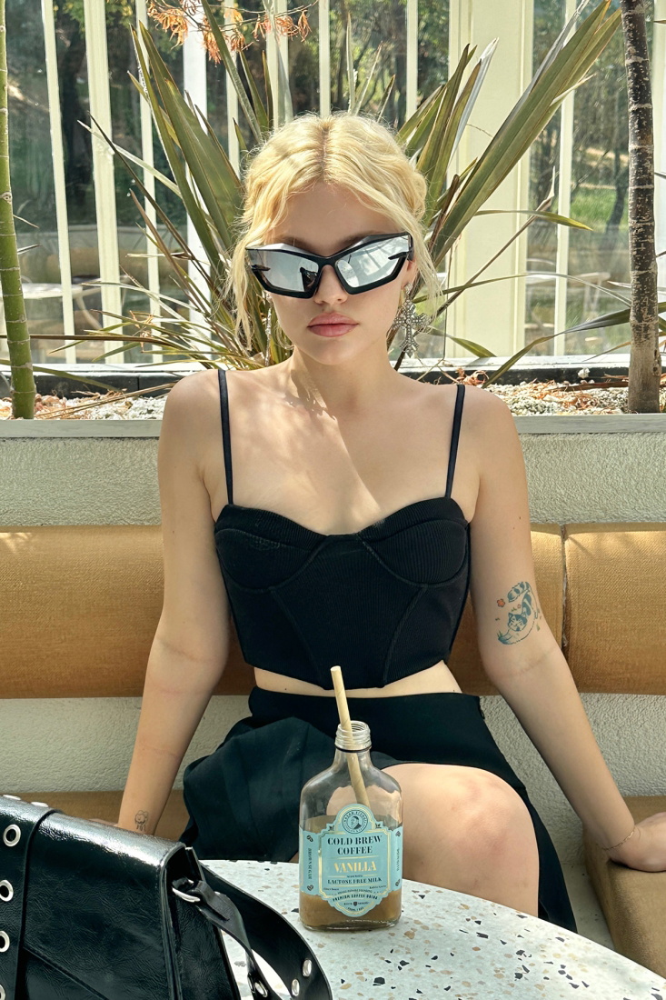 Siyah Askılı Fitilli Crop Top ATE7822 - LEVENT