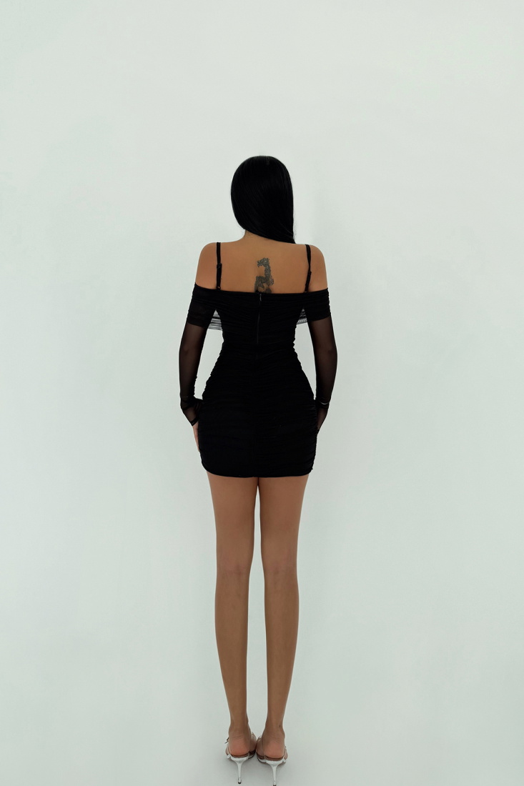 Siyah Askılı Gül Detay Elbise ATE-1499 - EYYO