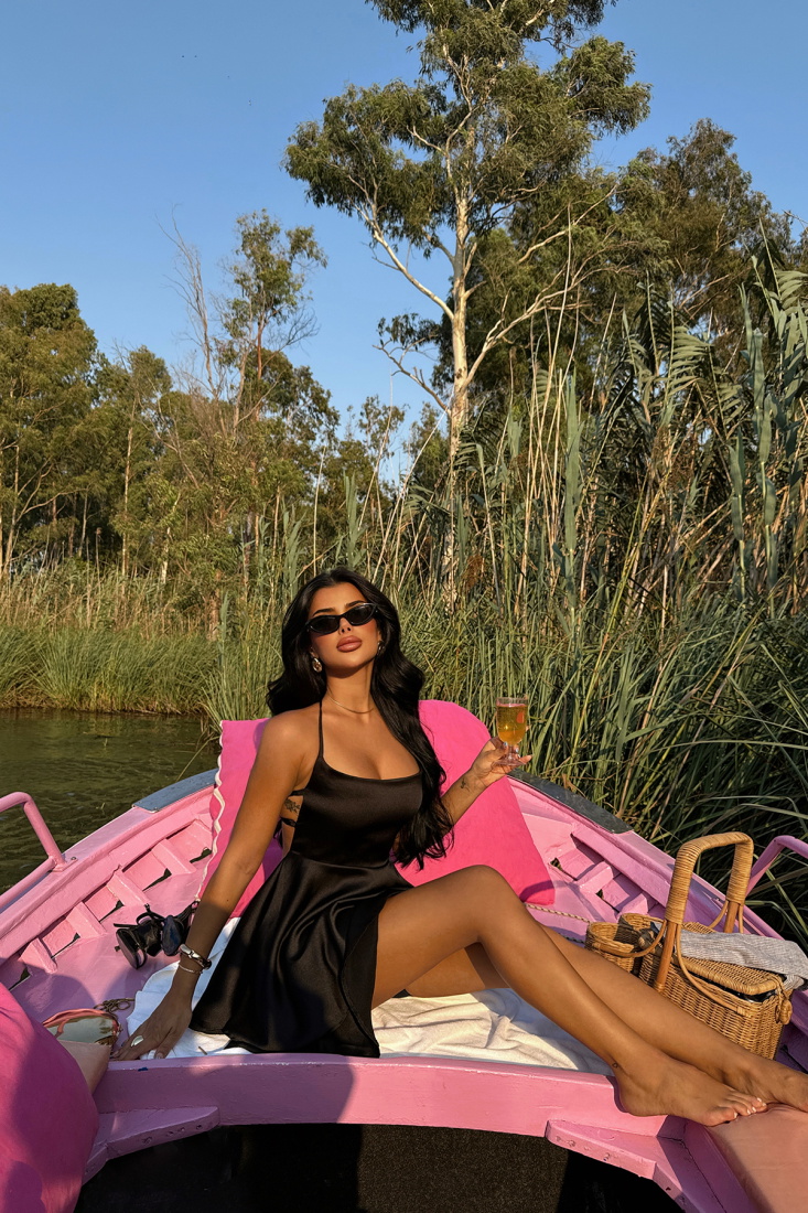 Siyah Anabel Saten Elbise ATE-1394 - EYYO