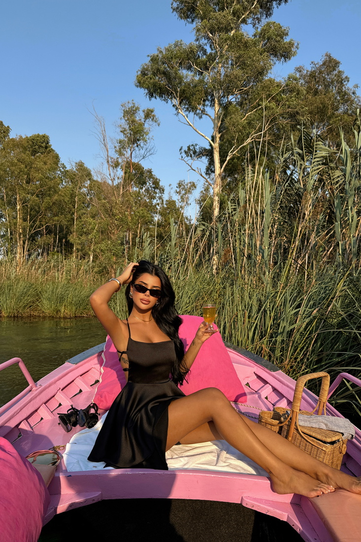 Siyah Anabel Saten Elbise ATE-1394 - EYYO