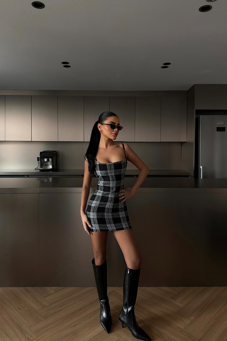 Siyah Hazely Mini Elbise ATE-4253 - EYYO