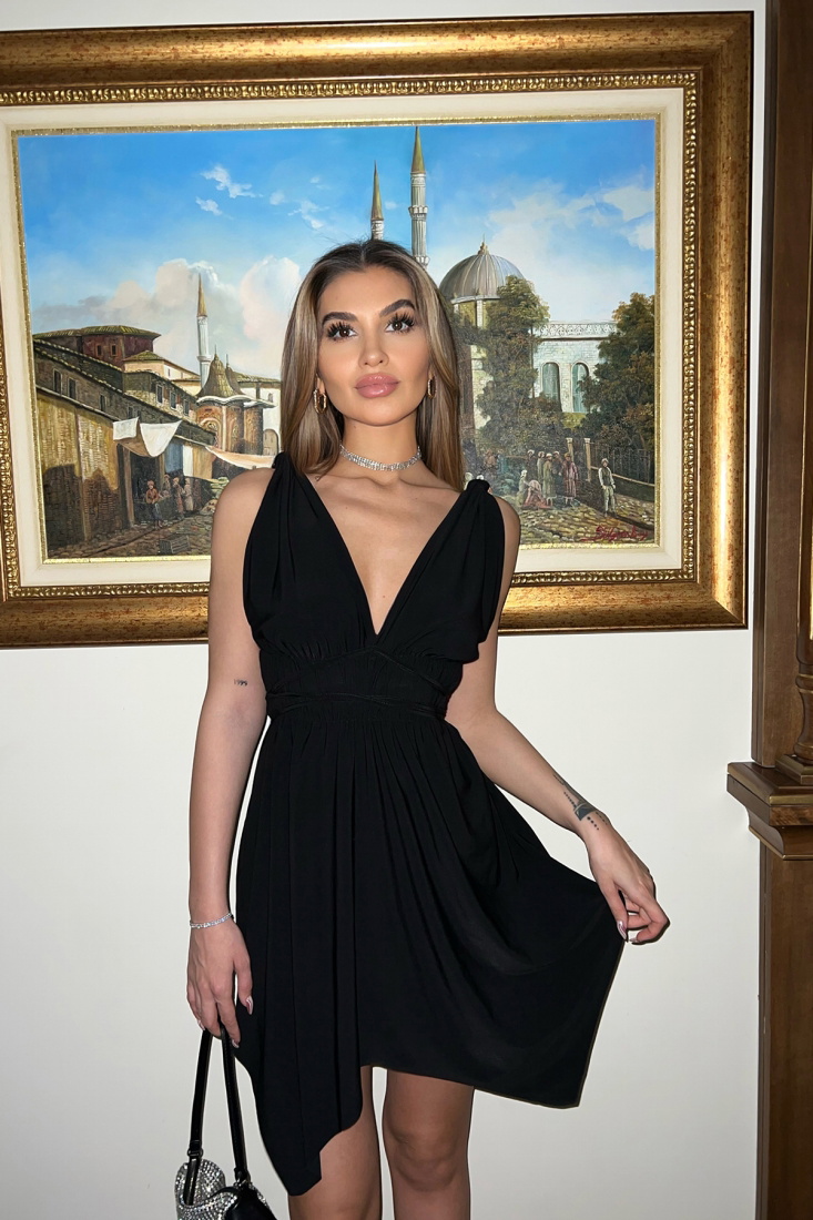 Siyah Askılı Mini Elbise ATE4280 - EYYO