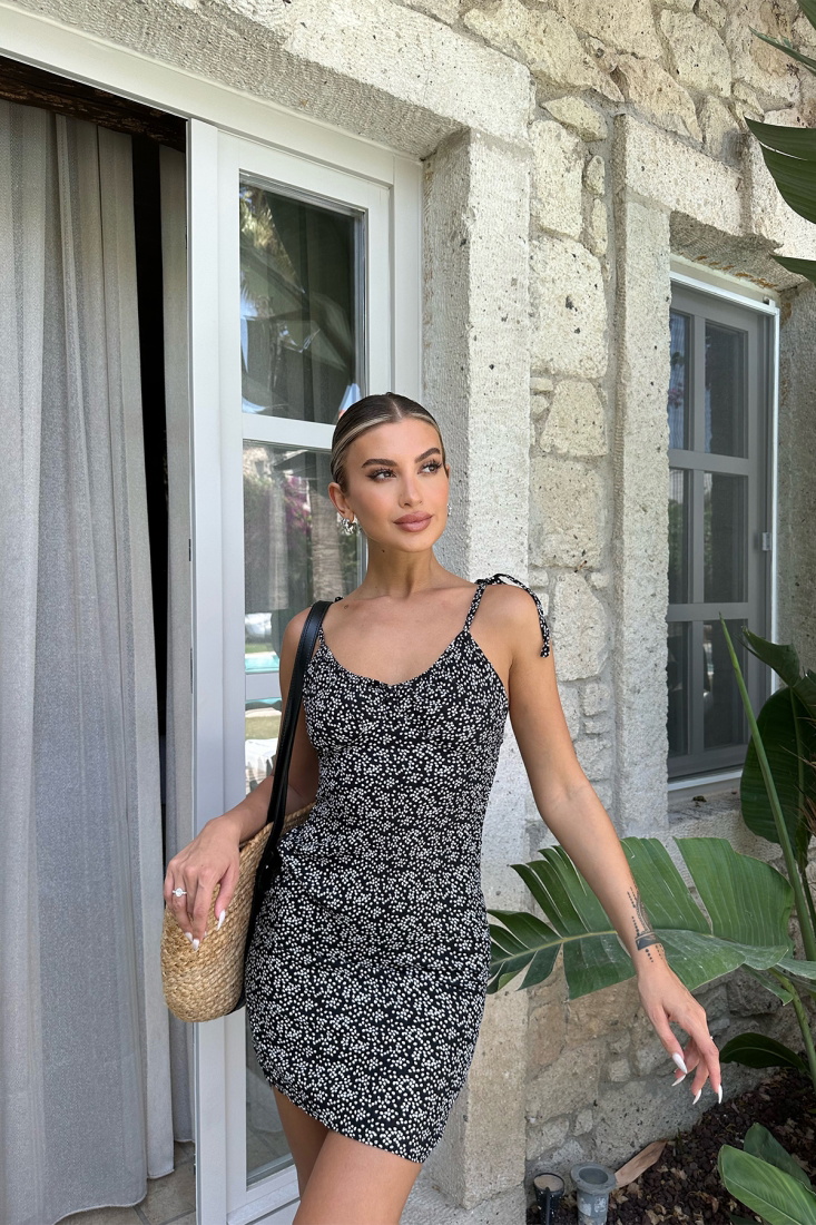 Siyah Askılı Mini Elbise ATE7599 - EYYO