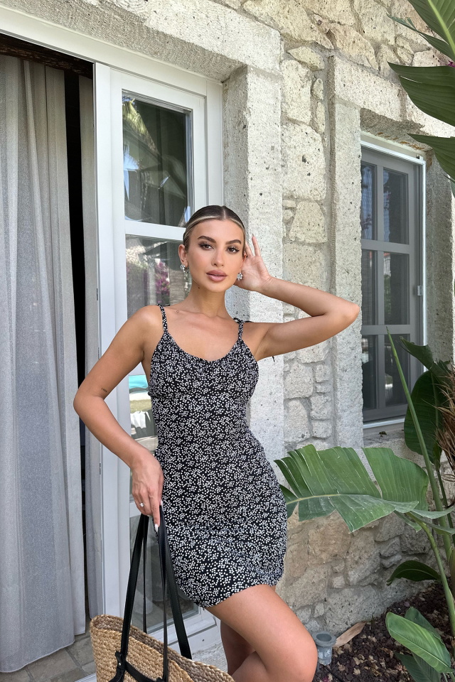 Siyah Askılı Mini Elbise ATE7599 - 1