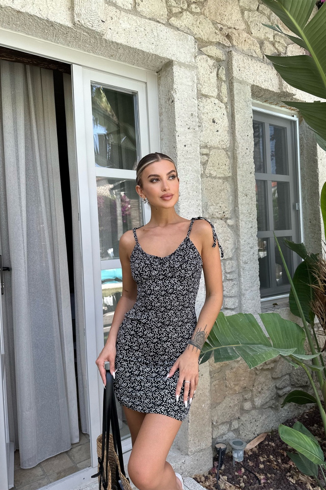 Siyah Askılı Mini Elbise ATE7599 - 4