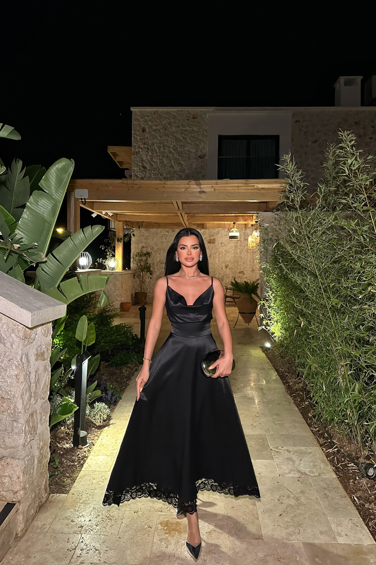 Siyah Leslie Dantel Detaylı Elbise ATE-1004 - EYYO