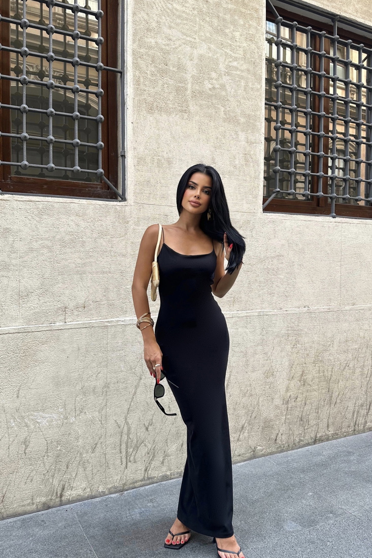 Siyah Askılı Sırt Detay Uzun Elbise ATE7832 - EYYO