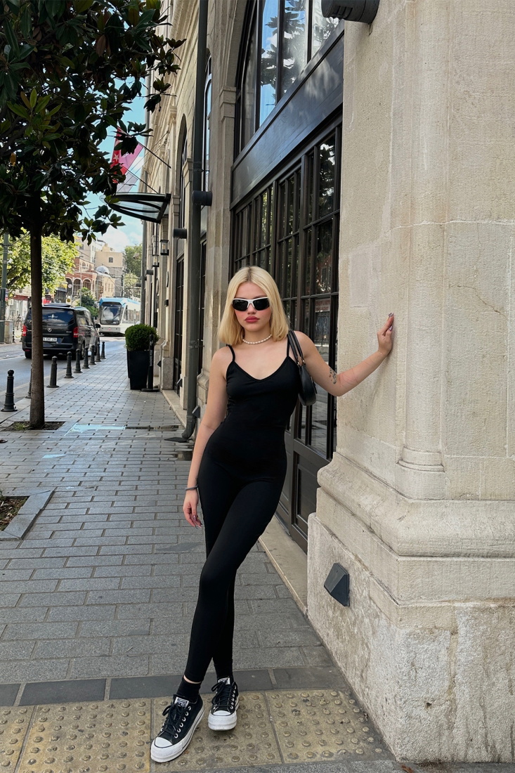 Siyah Askılı Toparlayıcı Tulum ATE7890 - gecce