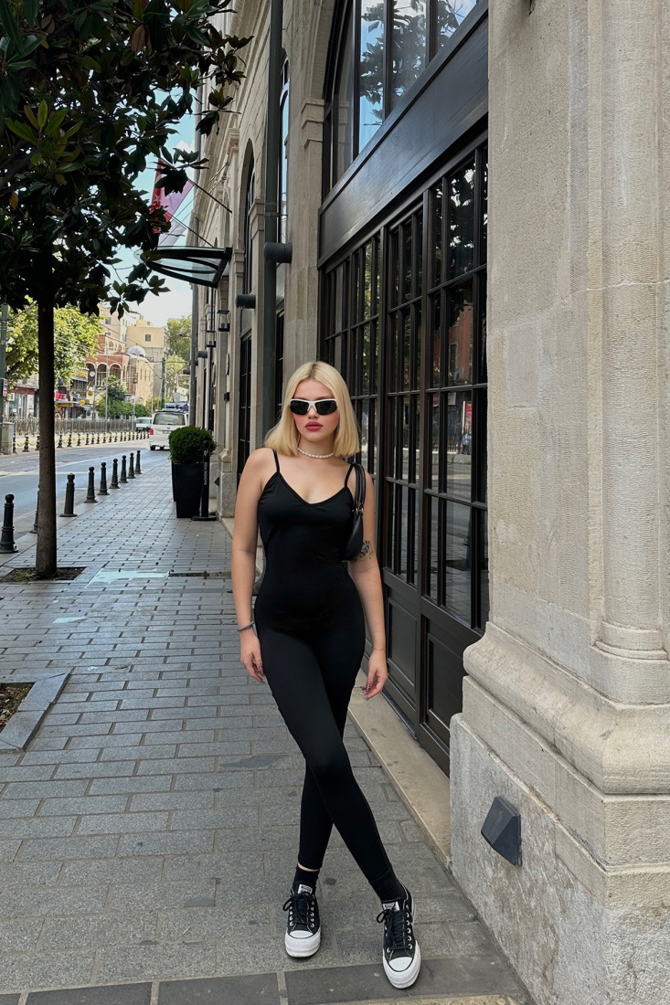 Siyah Askılı Toparlayıcı Tulum ATE7890 - gecce