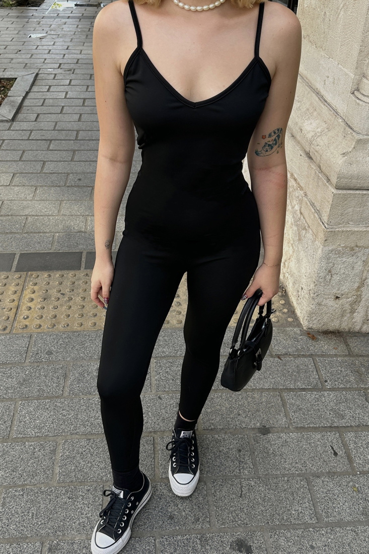 Siyah Askılı Toparlayıcı Tulum ATE7890 - gecce