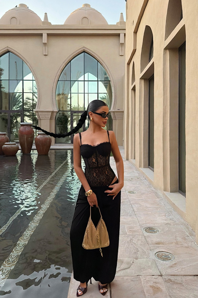 Siyah Brigitta Dantelli Bodysuit ATE-4691 - 1