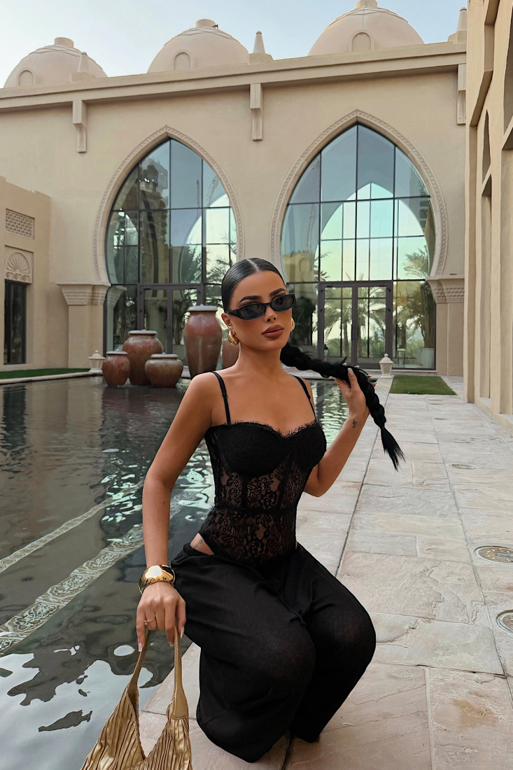 Siyah Brigitta Dantelli Bodysuit ATE-4691 - EYYO