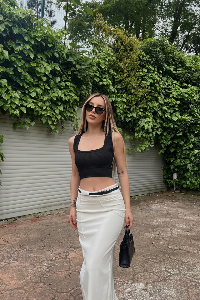 Siyah Askılı Triko Crop Top ATE6841 - 2