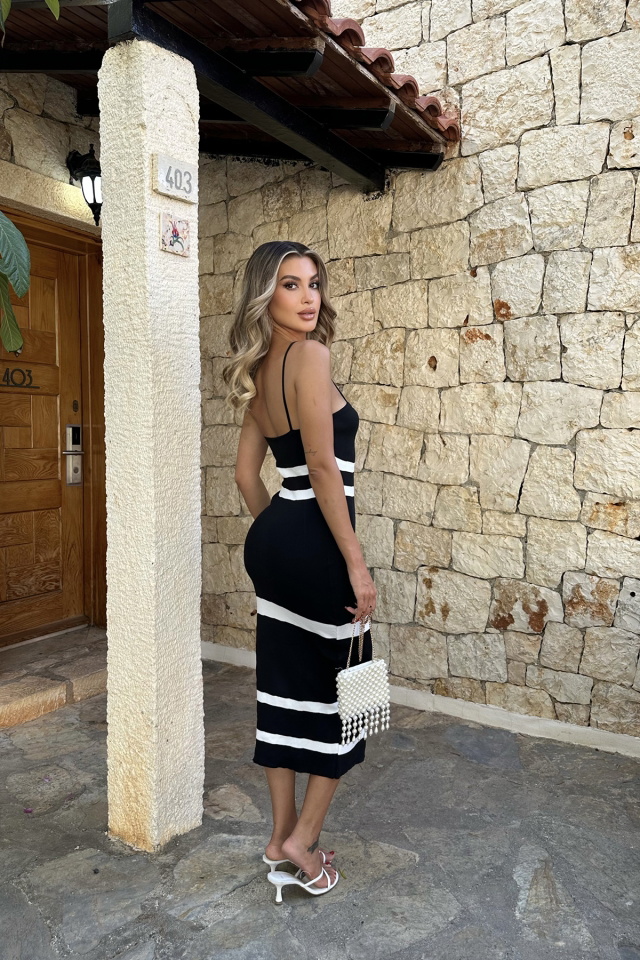 Siyah Askılı Triko Elbise ATE7816 - 5