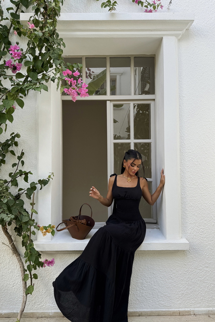 Siyah Celia Muslin Elbise ATE-1559 - EYYO