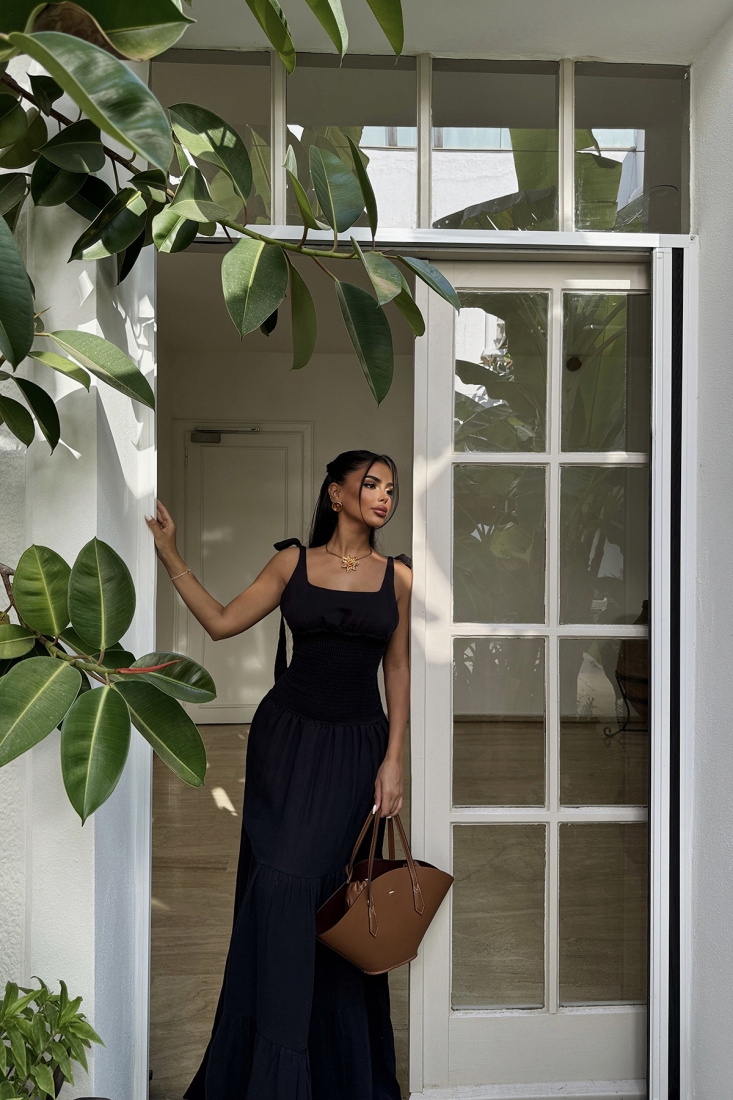 Siyah Celia Muslin Elbise ATE-1559 - EYYO