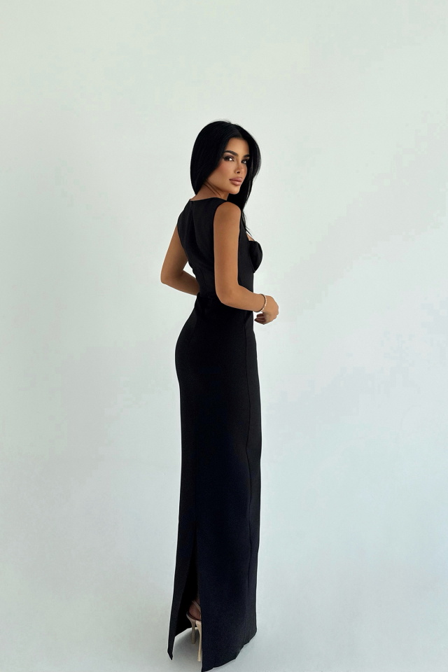 Siyah Shawly Uzun Elbise ATE-3468 - 3