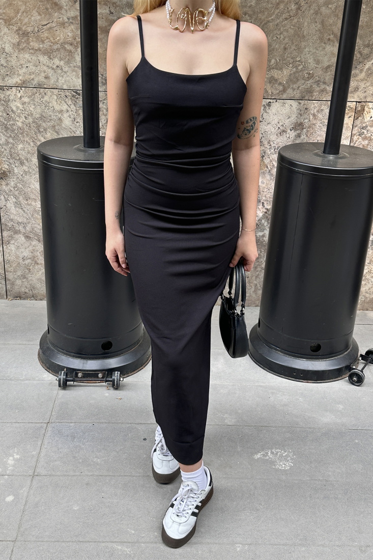 Siyah Askılı Uzun Elbise ATE7564 - EYYO