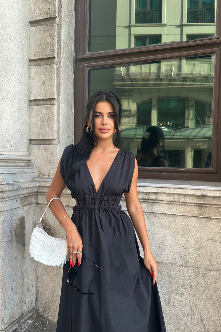 Siyah Askılı Uzun Elbise ATE7843 - EYYO