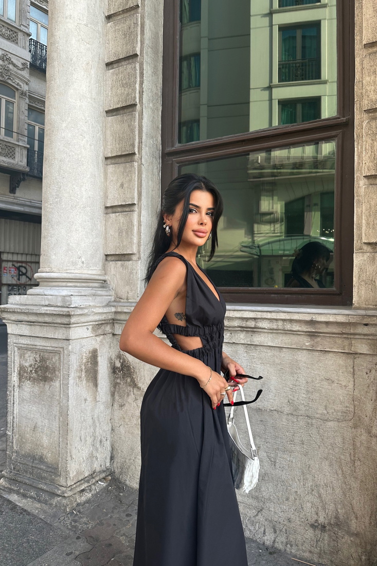 Siyah Askılı Uzun Elbise ATE7843 - EYYO