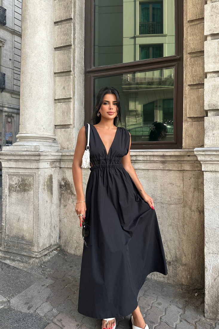 Siyah Askılı Uzun Elbise ATE7843 - EYYO