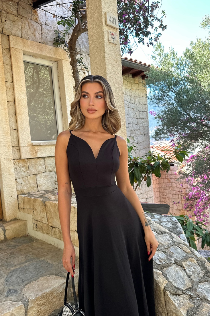 Siyah Askılı Uzun Elbise ATEL2232 - EYYO