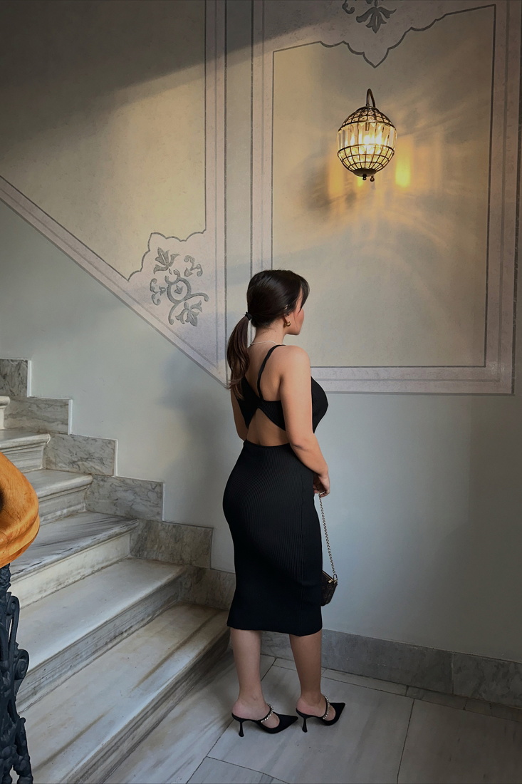 Siyah Askılı Yırtmaç Detay Elbise ATE3710 - EYYO