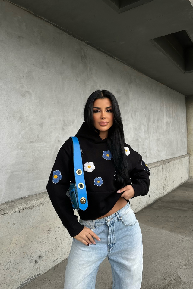 Siyah Astrıd Çiçek Nakışlı Sweat ATE-0664 - 3