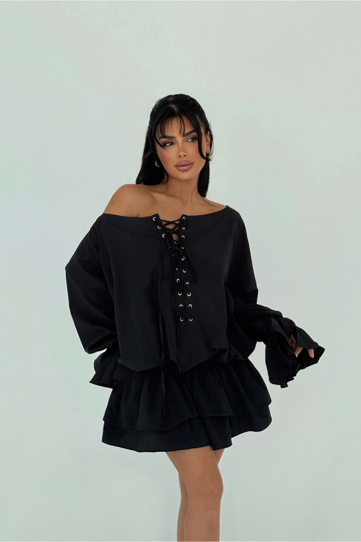 Siyah Darcie Mini Elbise ATE-2408 - EYYO