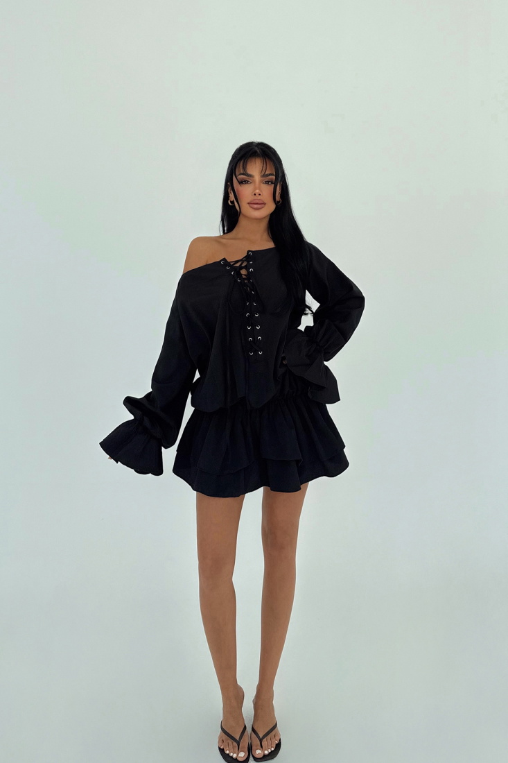 Siyah Darcie Mini Elbise ATE-2408 - EYYO