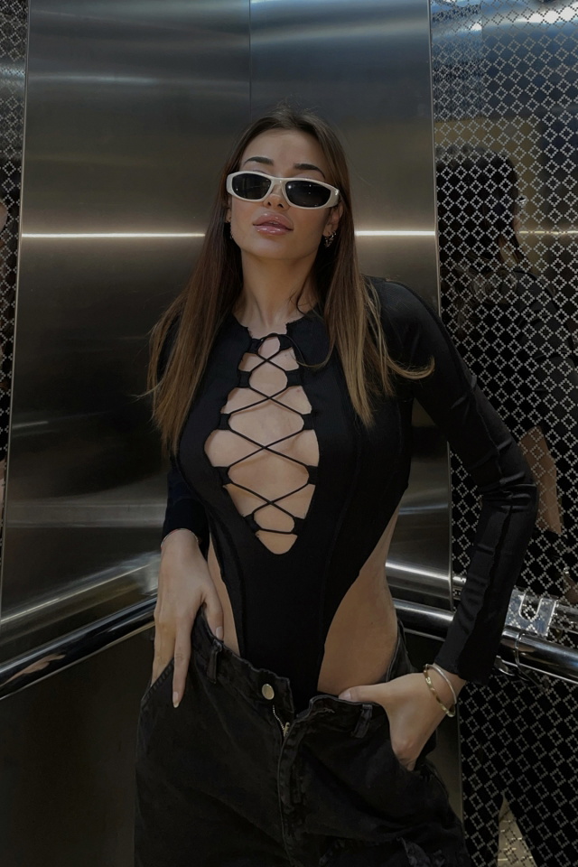Siyah Bağlamalı Badysuit ATE3370 - 2