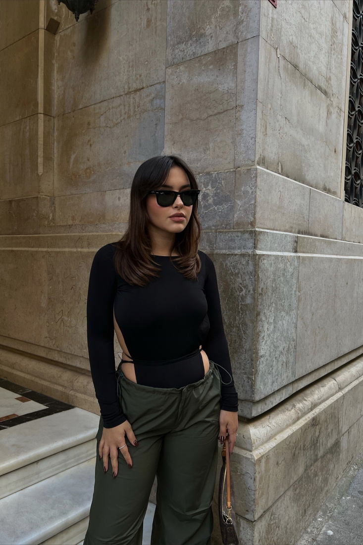 Siyah Bağlamalı Bodysuit ATE2661 - EYYO