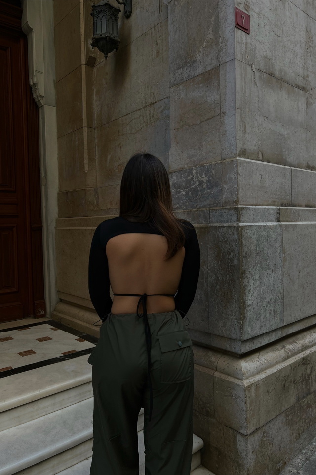 Siyah Bağlamalı Bodysuit ATE2661 - 3