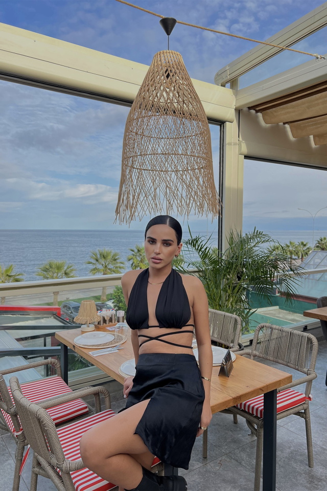 Siyah Bağlamalı Crop Top ATE2144 -