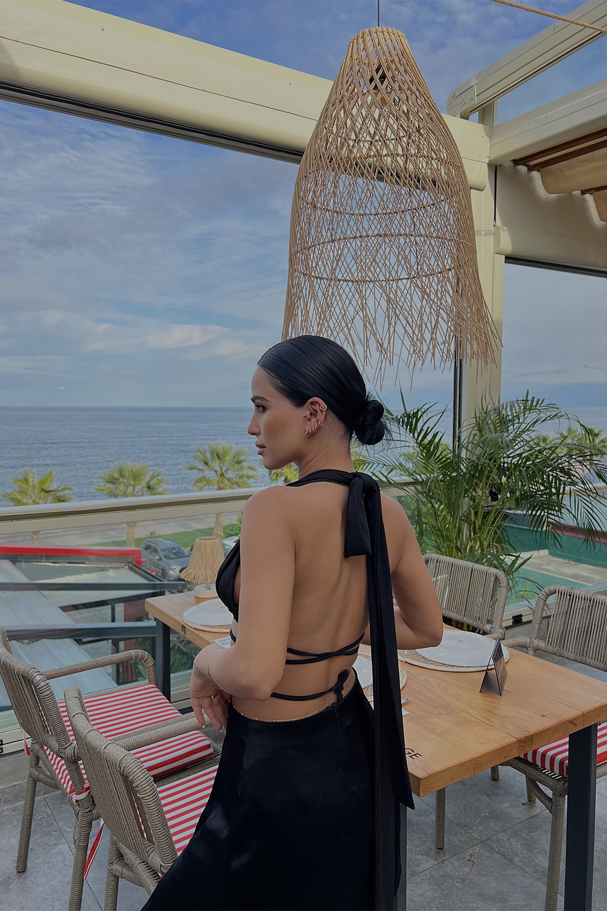 Siyah Bağlamalı Crop Top ATE2144 - 2