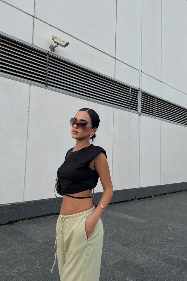 Siyah Bağlamalı Crop Top ATE2322 - 2