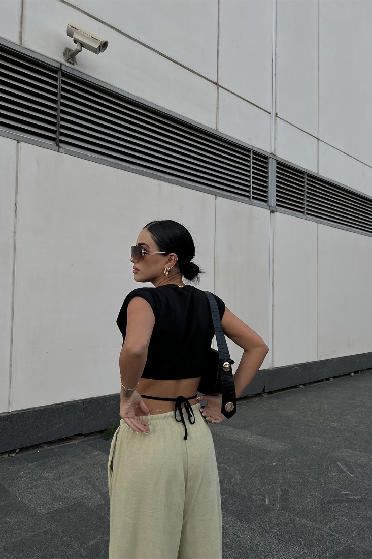 Siyah Bağlamalı Crop Top ATE2322 - EYYO