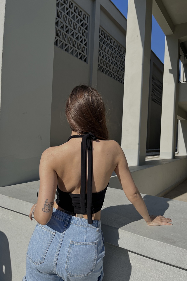 Siyah Bağlamalı Crop Top ATE5121 - 5
