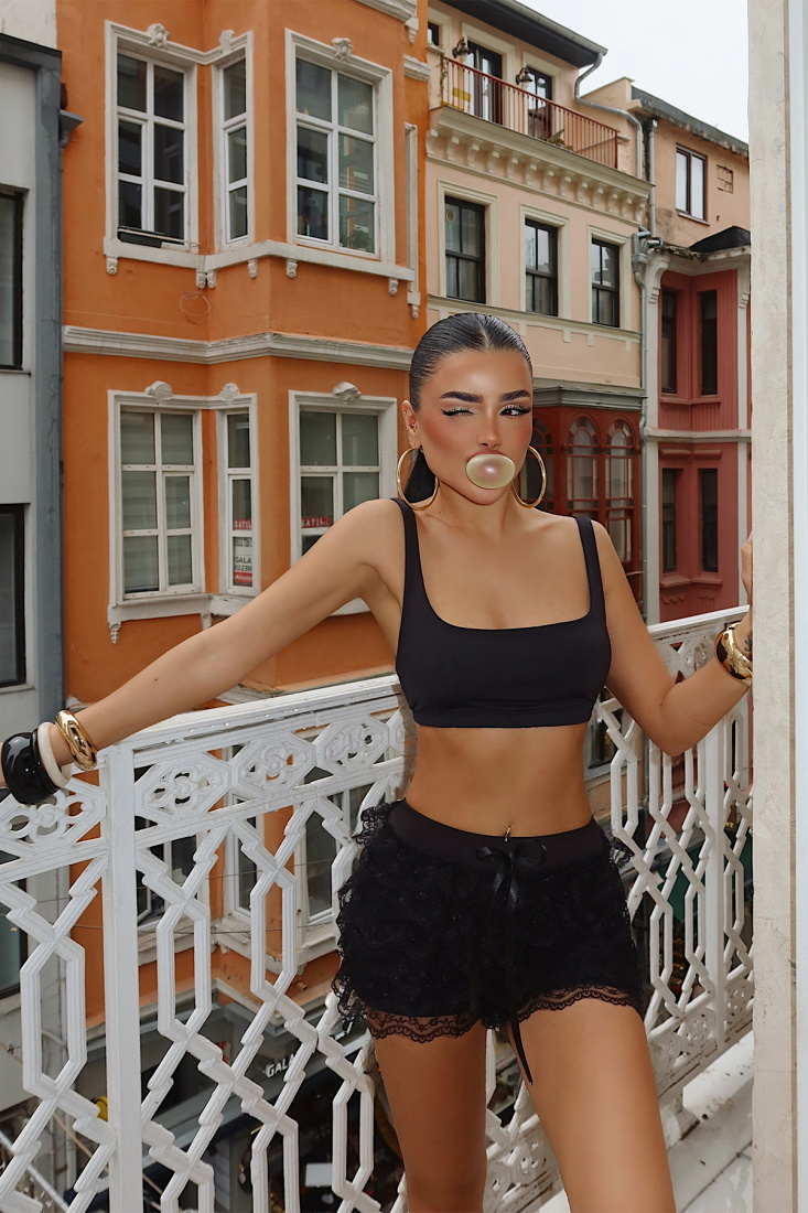 Siyah Cipqan Şort ATE-5121 - EYYO