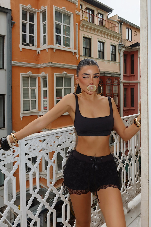 Siyah Cipqan Şort ATE-5121 - 3