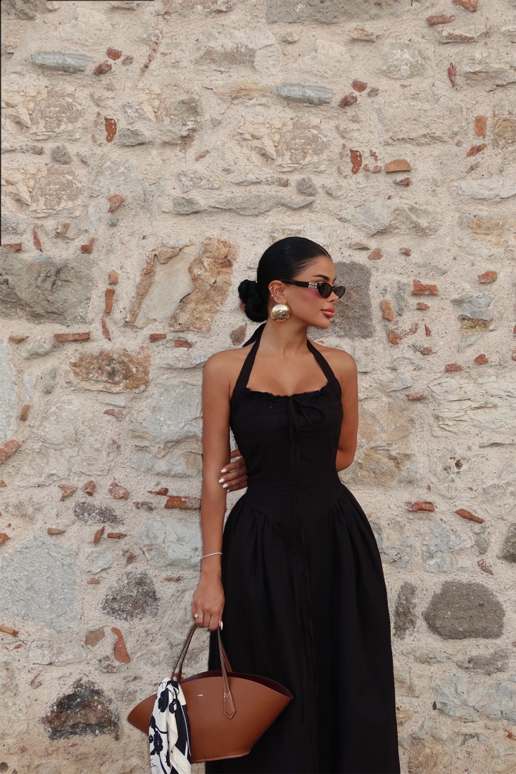 Siyah Corfu Midi Elbise ATE-1539 - EYYO