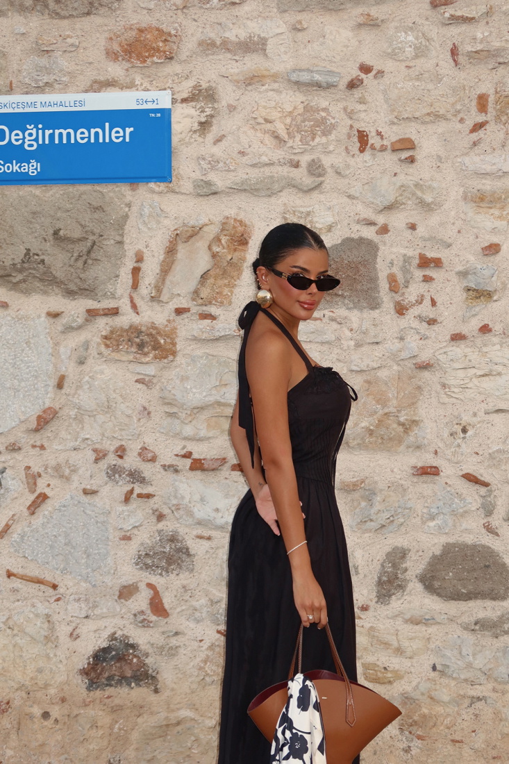 Siyah Corfu Midi Elbise ATE-1539 - EYYO