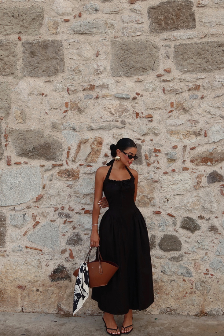 Siyah Corfu Midi Elbise ATE-1539 - EYYO